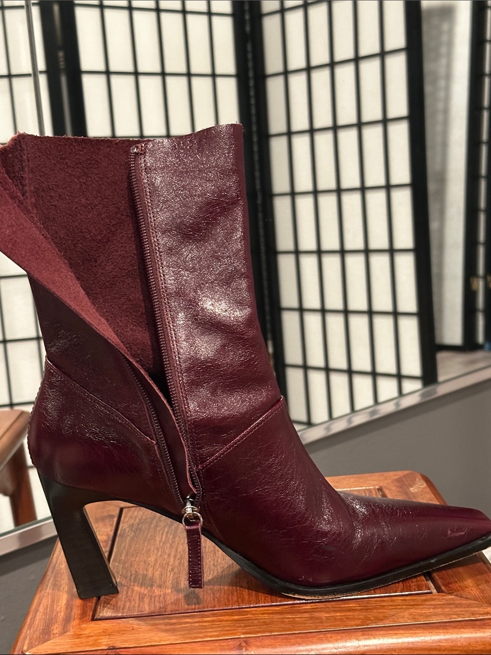 ASOS Wine Pointed Toe Mid-Calf Heeled Boots - Picture 5 of 7